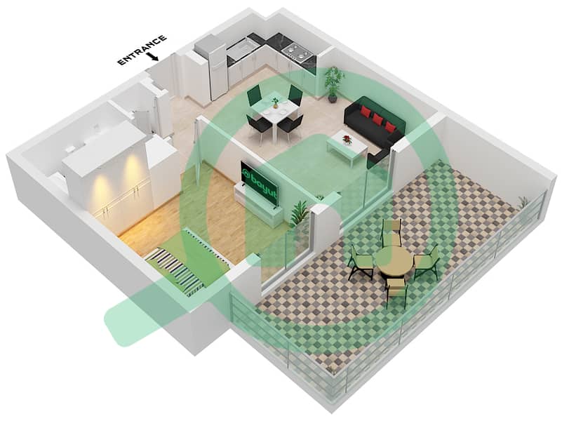 Shams Residences - 1 Bedroom Apartment Type/unit 1A1-18 / UNIT 1 FLOOR 1 Floor plan Type 1A1-18 Unit 1 Floor 1 interactive3D
