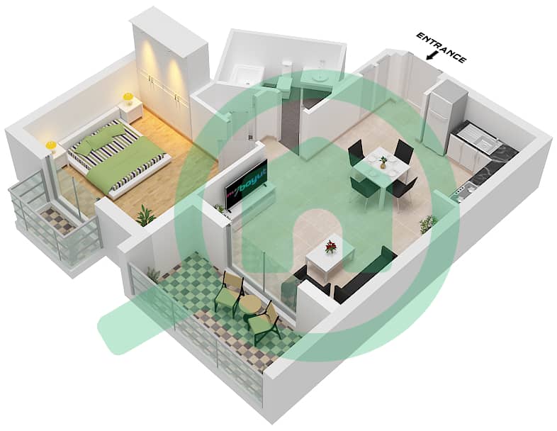 Shams Residences - 1 Bedroom Apartment Type/unit 1B-1 / UNIT 3,4 FLOOR 1-7 Floor plan Type 1B-1 Unit 3 Floor 1
Type 1B-1 Unit 4 Floor 2-7 interactive3D
