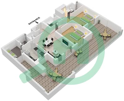 Резиденции Шамс - Апартамент 2 Cпальни планировка Тип/мера 2A7-3 / UNIT 5 FLOOR 1