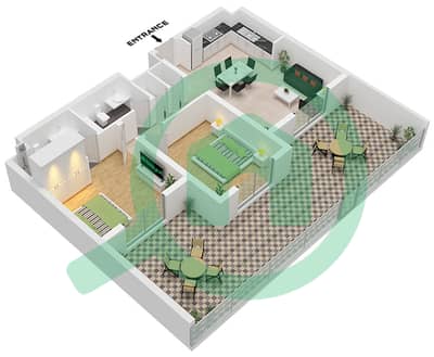 Резиденции Шамс - Апартамент 2 Cпальни планировка Тип/мера 2C1-17/UNIT 5 FLOORGROUND