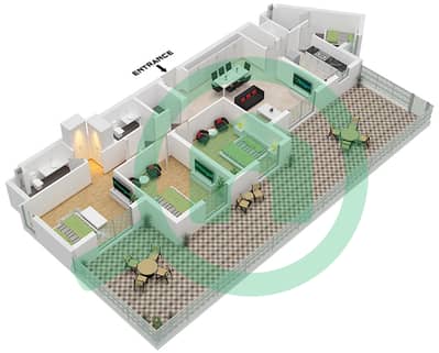 Резиденции Шамс - Апартамент 3 Cпальни планировка Тип/мера 3J-2 / UNIT 1 FLOOR 2