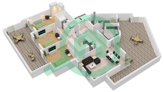 Резиденции Шамс - Апартамент 3 Cпальни планировка Тип/мера 3K-3/UNIT 2 FLOOR GROUND