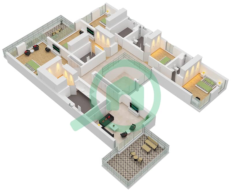 المخططات الطابقية لتصميم النموذج GARDEN SUITE فیلا 6 غرف نوم - هارموني 3 Type Garden Suite First Floor interactive3D