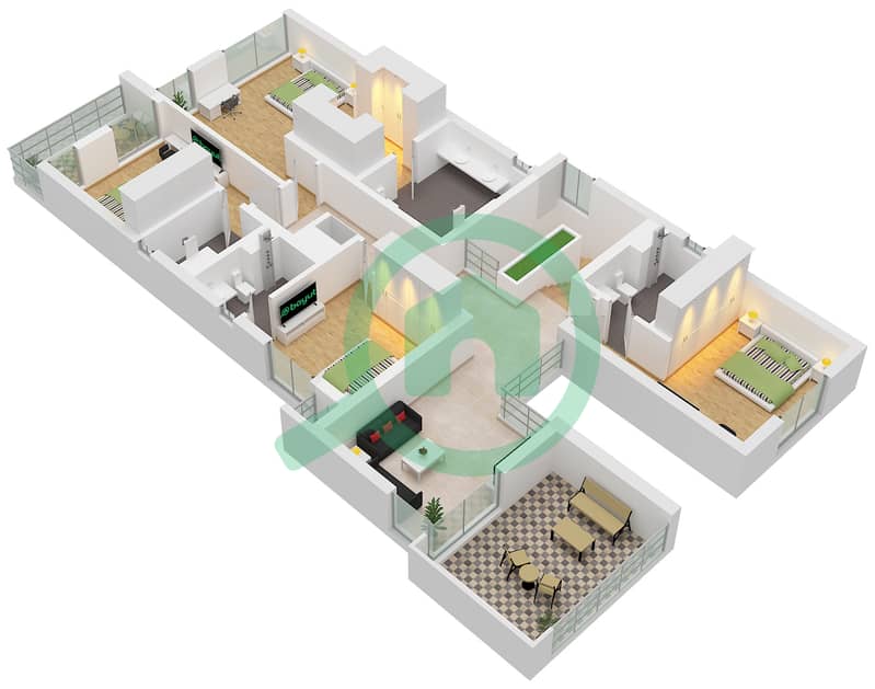 المخططات الطابقية لتصميم النموذج GARDEN SUITE فیلا 5 غرف نوم - هارموني 3 Type Garden Suite First Floor interactive3D