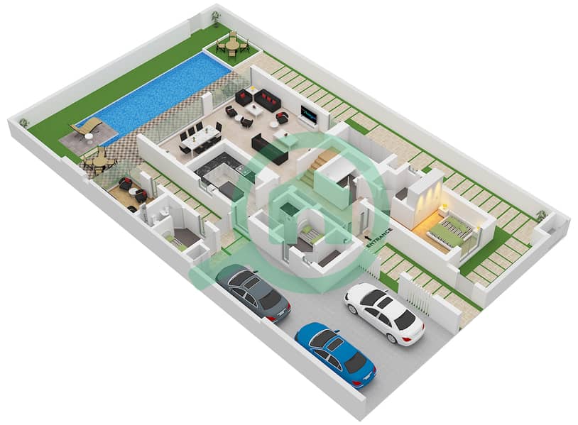 المخططات الطابقية لتصميم النموذج GARDEN SUITE فیلا 4 غرف نوم - هارموني 3 Type Garden Suite Ground Floor interactive3D