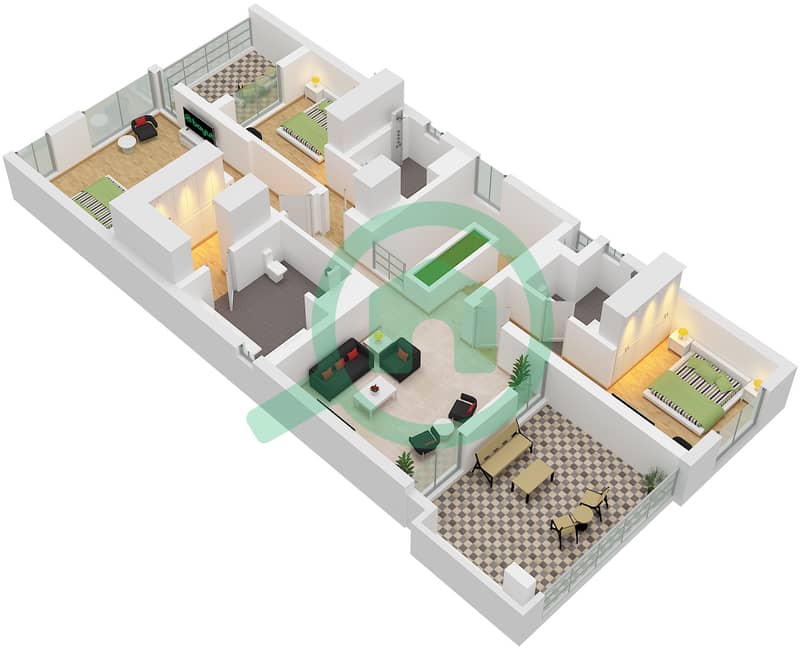 المخططات الطابقية لتصميم النموذج GARDEN SUITE فیلا 4 غرف نوم - هارموني 3 Type Garden Suite First Floor interactive3D