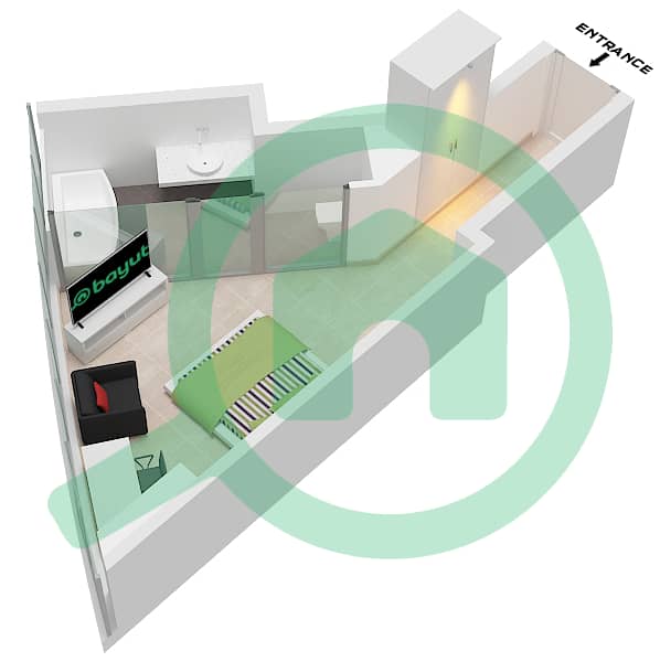 Unit 1 Floor 40-46,49-53 Ciel Tower - Plano de planta de Estudio Apartamento Unidad 1 FLOOR 40-46,49-53 Unit 1 Floor 40-46,49-53 interactive3D