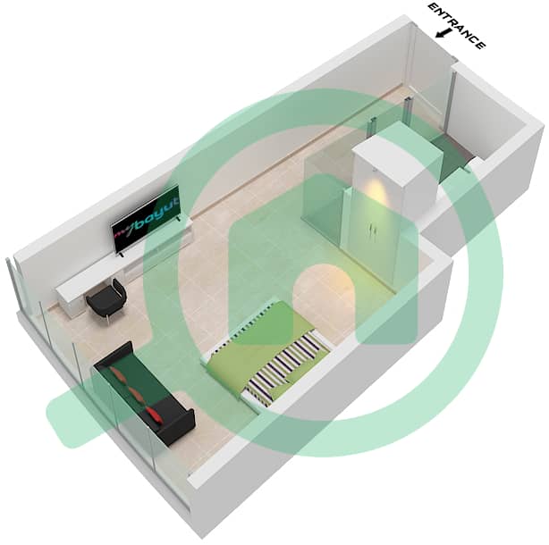 Unit 7 Floor 40-46,49-53 Ciel Tower - Plano de planta de Estudio Apartamento Unidad 7 FLOOR 40-46,49-53 Unit 7 Floor 40-46,49-53 interactive3D