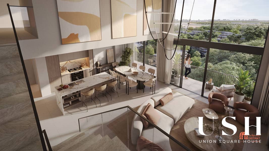 9 DISTRIKT Ghaf Woods_3BD Penthouse Living Room Top View. jpg