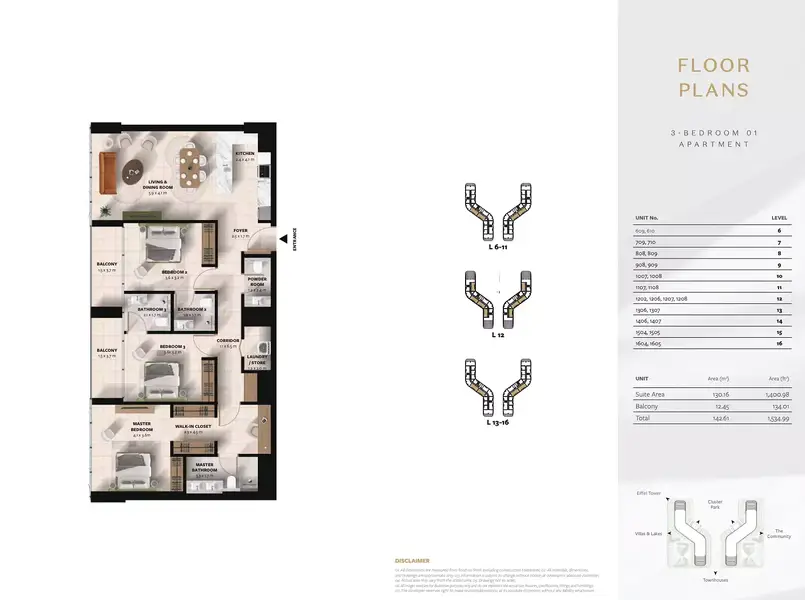 3 BR floor plan