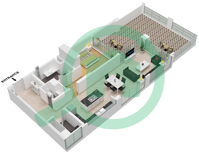 Al Telal 25 - 1 Bedroom Apartment Unit 01 FLOOR 1 Floor plan Unit 01 Floor 1 interactive3D