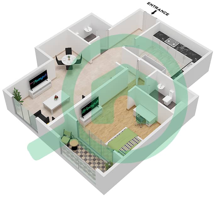 Gulfa Towers - 1 Bedroom Apartment Unit 05 BLOCK B Floor plan Unit 05-Block B interactive3D