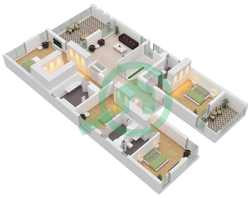المخططات الطابقية لتصميم النموذج A+GARDEN SUITE فیلا 5 غرف نوم - هارموني 3 A+Garden Suite First Floor interactive3D