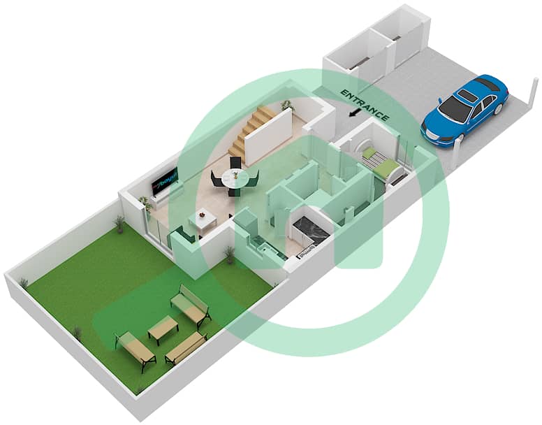 المخططات الطابقية لتصميم الوحدة MID تاون هاوس 2 غرفة نوم - نويا ڤيڤيا Unit Mid Lower Floor interactive3D