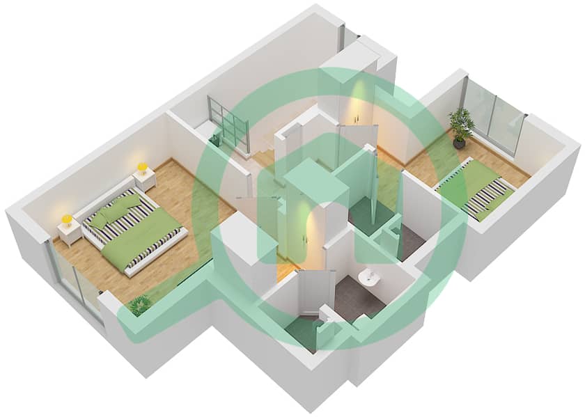 المخططات الطابقية لتصميم الوحدة MID تاون هاوس 2 غرفة نوم - نويا ڤيڤيا Unit Mid Upper Floor interactive3D