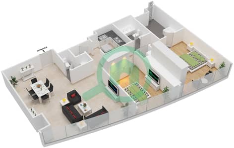 المخططات الطابقية لتصميم النموذج 2F شقة 2 غرفة نوم - أبراج النيشن A