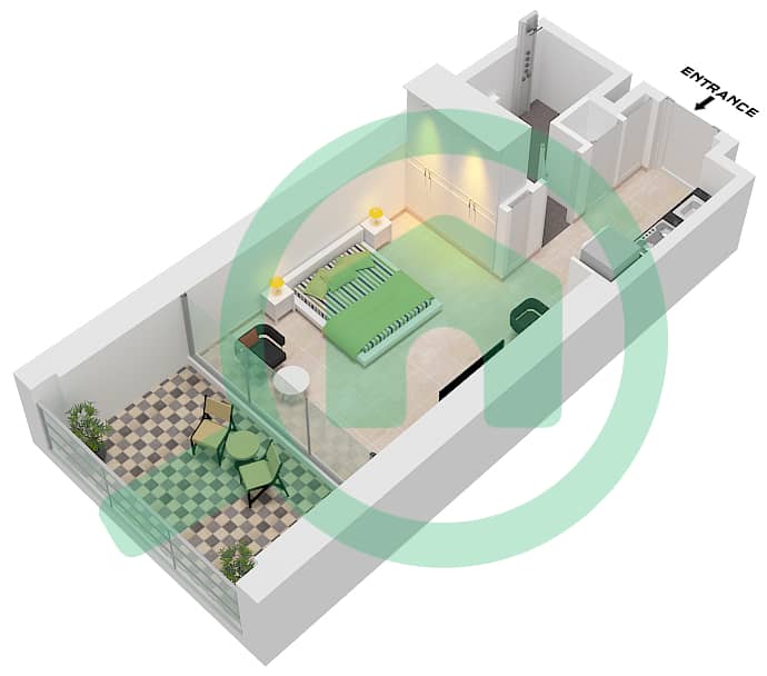 Binghatti Skyrise Tower A - 单身公寓类型02戶型图 Type 02 interactive3D