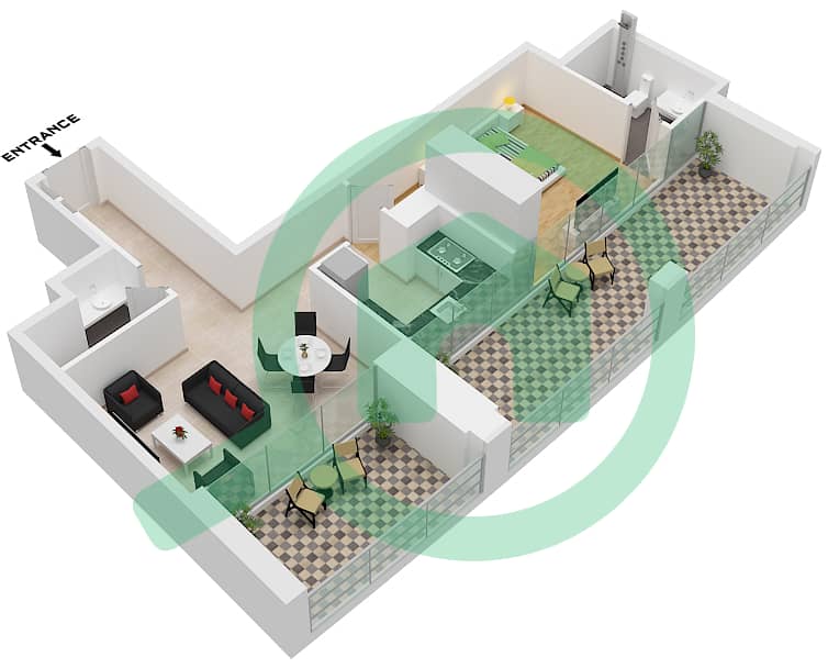 Binghatti Skyrise Tower A - 1 卧室公寓类型01戶型图 Type 01 interactive3D