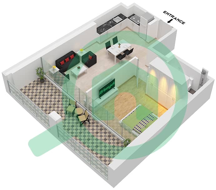 Binghatti Skyrise Tower A - Апартамент 1 Спальня планировка Тип 04 Type 04 interactive3D