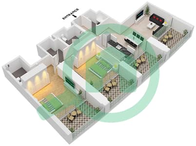 Binghatti Skyrise Tower A - Апартамент 2 Cпальни планировка Тип 01