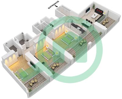 Binghatti Skyrise Tower A - Апартамент 3 Cпальни планировка Тип 01