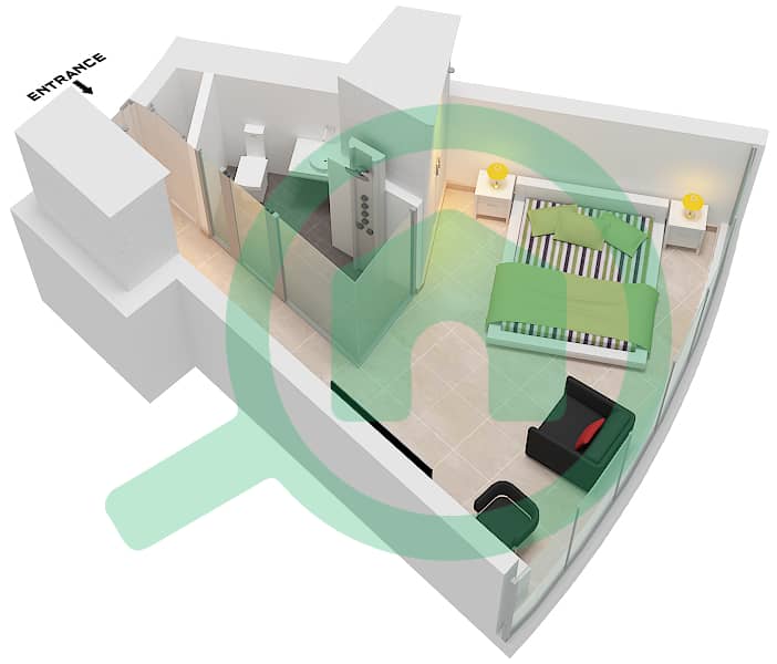 Unit 6 Floor 14-17,8-21,23-38 Ciel Tower - Grundriss für Studio Wohnung Einheit 6 FLOOR 14-17,8-21,23-38 Unit 6 Floor 14-17,8-21,23-38 interactive3D