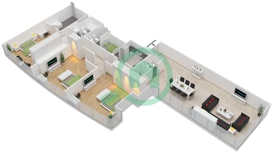 المخططات الطابقية لتصميم النموذج 3D شقة 3 غرف نوم - أبراج النيشن B