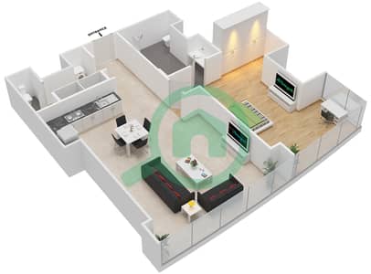 المخططات الطابقية لتصميم النموذج 1B شقة 1 غرفة نوم - أبراج النيشن B