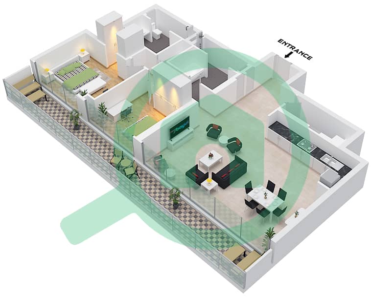 Address海湾豪华公寓 - 2 卧室公寓类型／单位D2 / UNIT 01 FLOOR 55戶型图 Type D2 Unit 01 Floor 55 interactive3D
