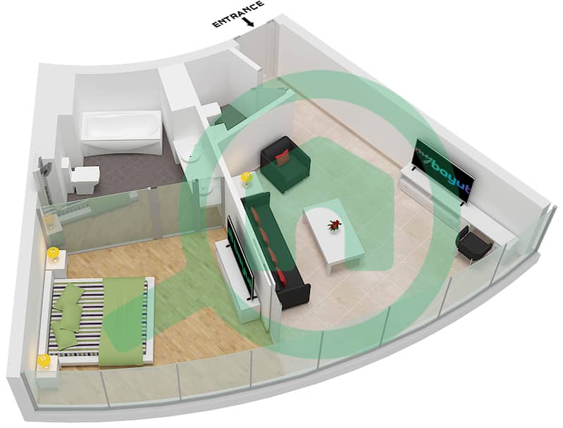 Unit 4 Floor 8-21,23-38 Ciel Tower - 1 Bedroom Apartment Unit 4 FLOOR 8-21,23-38 Floor plan Unit 4 Floor 8-21,23-38 interactive3D