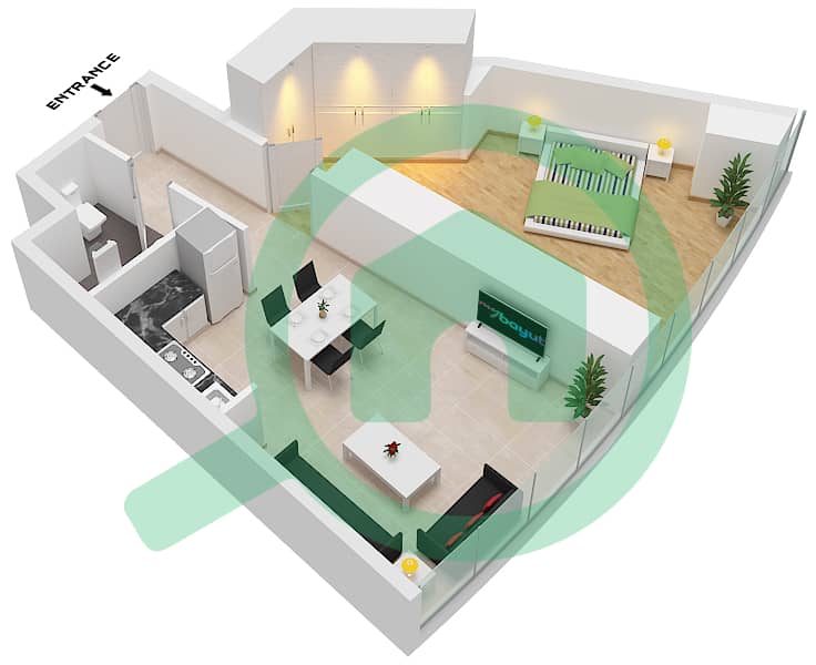 Unit 1 Floor 54-62,64-65 Ciel Tower - Plano de planta de 1 habitación Apartamento Unidad 1 FLOOR 54-62,64-65 Unit 1 Floor 54-62,64-65 interactive3D