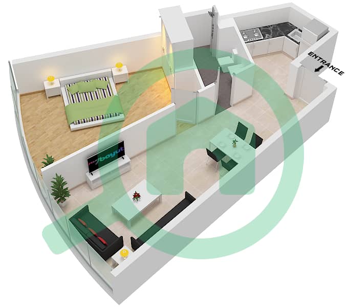 Unit 8 Floor 54-72 Ciel Tower - Grundriss für 1 Schlafzimmer Wohnung Einheit 8 FLOOR 54-72 Unit 8 Floor 54-72 interactive3D