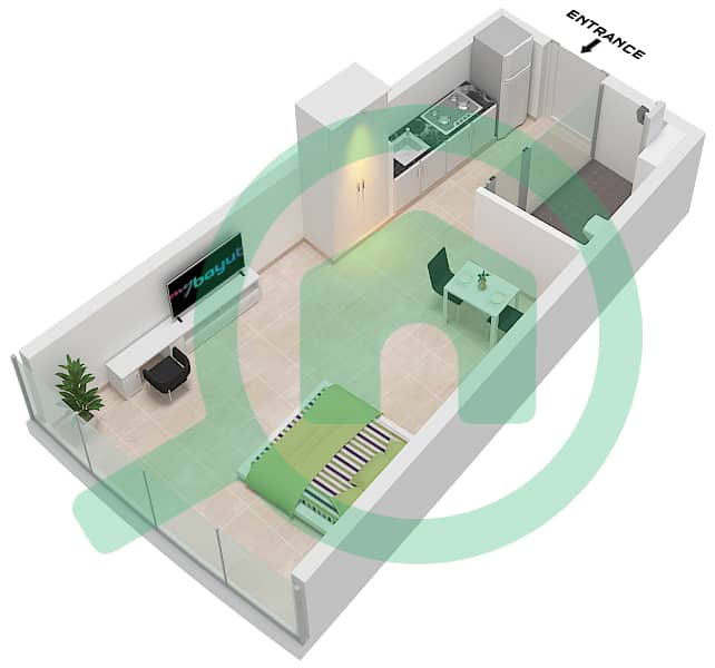Ciel Tower - Plano de planta de Estudio Apartamento Tipo 9 FLOOR 54-72 Unit 9 Floor 54-72 interactive3D