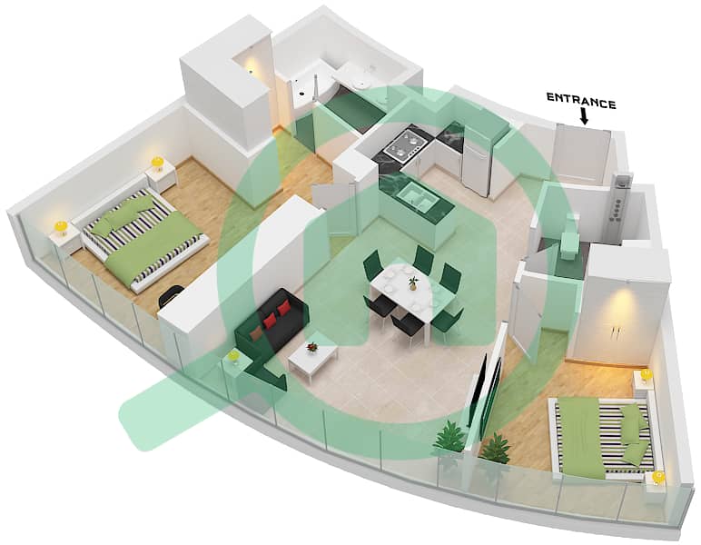 Unit 3 Floor 66-72 Ciel Tower - Plano de planta de 2 habitaciones Apartamento Unidad 3 FLOOR 66-72 Unit 3 Floor 66-72 interactive3D