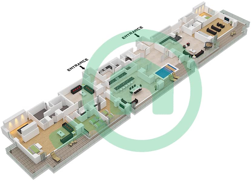 Кейп Хаят Тауэр 4 - Пентхаус 4 Cпальни планировка Тип/мера 1 / UNIT PH1 FLOOR 9 "Type 1 
Unit PH1 Floor 9" interactive3D