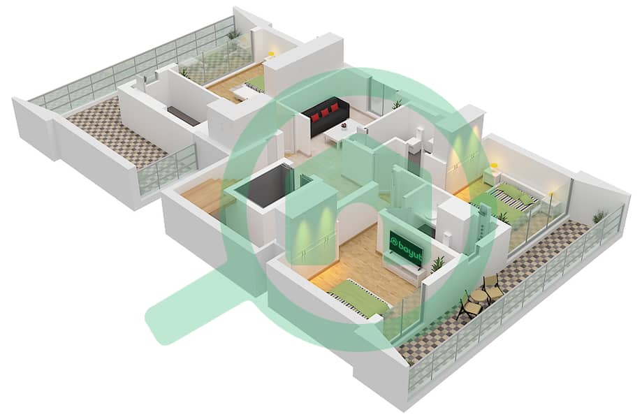 المخططات الطابقية لتصميم النموذج 1 فیلا 4 غرف نوم - بارك جيت Type 1 Floor First interactive3D