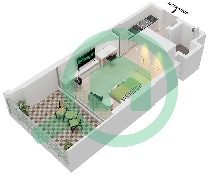 المخططات الطابقية لتصميم النموذج 1 شقة استوديو - بن غاطي جوست Type 1 interactive3D