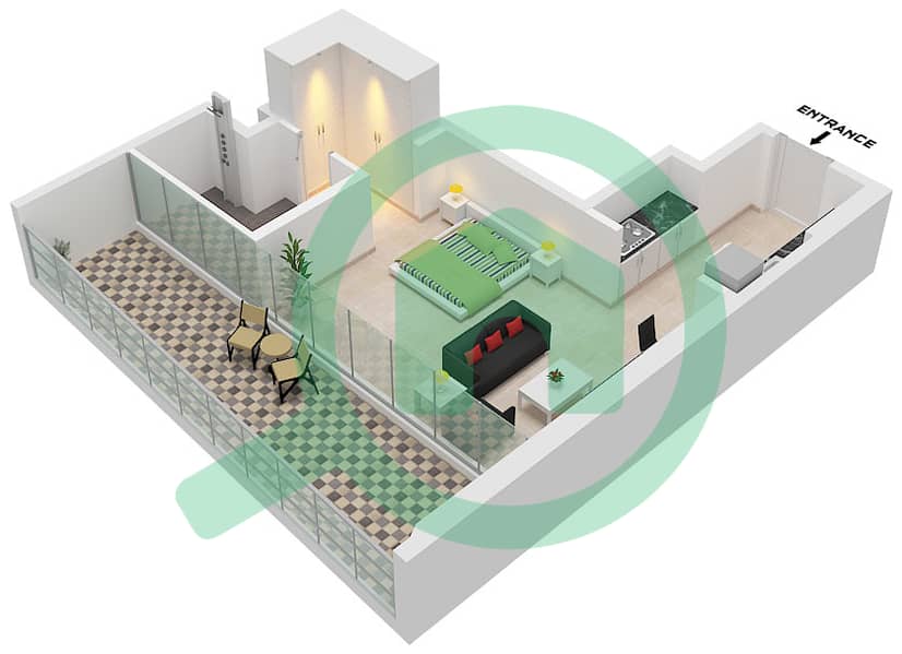 Binghatti Ghost - 单身公寓类型6戶型图 Type 6 interactive3D