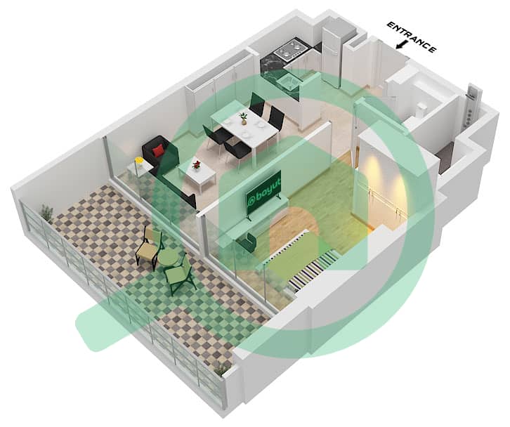المخططات الطابقية لتصميم النموذج 3 شقة 1 غرفة نوم - بن غاطي جوست Type 3 interactive3D