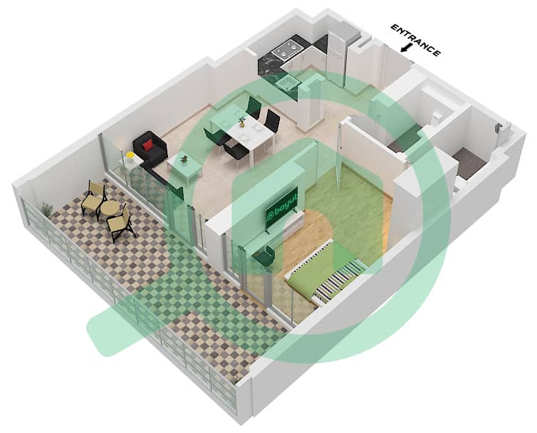 Binghatti Ghost - 1 卧室公寓类型5戶型图 Type 5 interactive3D