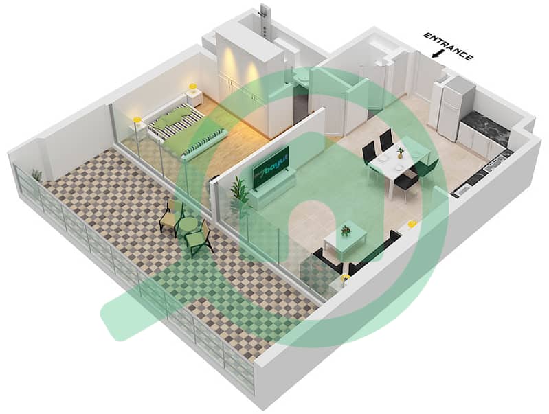 Binghatti Ghost - 1 卧室公寓类型6戶型图 Type 6 interactive3D