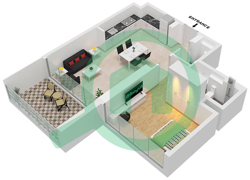 المخططات الطابقية لتصميم النموذج 7 شقة 1 غرفة نوم - بن غاطي جوست Type 7 interactive3D