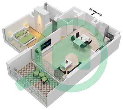 Binghatti Ghost - 1 Bedroom Apartment Type 9 Floor plan