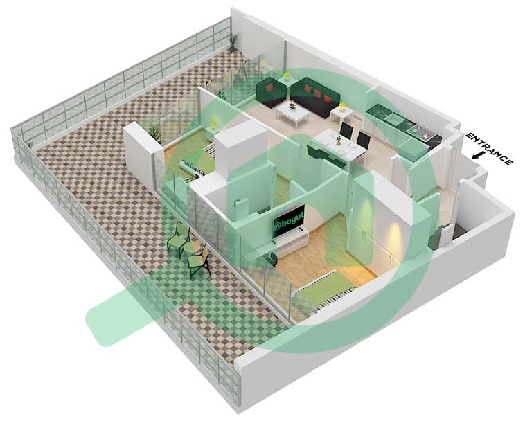 Binghatti Ghost - 2 卧室公寓类型3戶型图 Type 3 interactive3D
