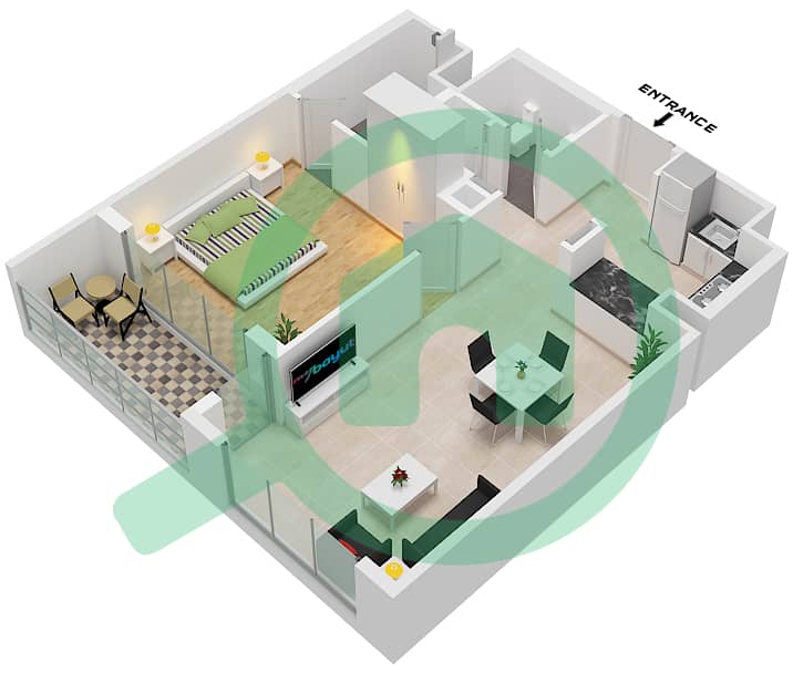 المخططات الطابقية لتصميم النموذج / الوحدة A / UNIT 11 FLOOR 7-12 شقة 1 غرفة نوم - برج ذا كريست C Type A Unit 11 Floor 7-12 Variant 3 interactive3D