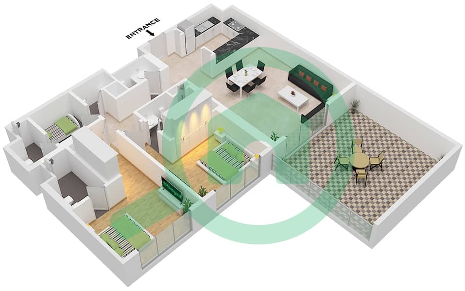 巅峰大厦C座 - 2 卧室公寓类型／单位G / UNIT 5 FLOOR 7-12戶型图 Type G Unit 5 Floor 7-12 Variant 1 interactive3D