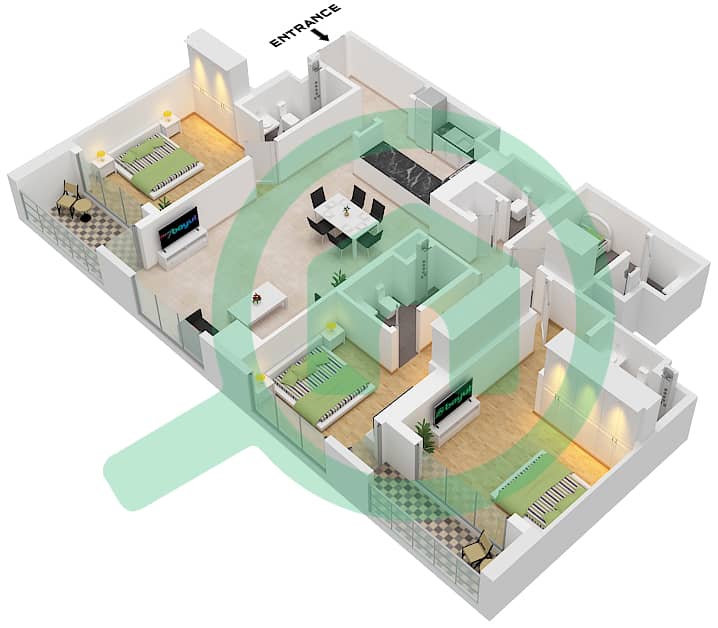 The Crest Tower C - 3 Bedroom Apartment Type/unit B/UNIT 3 FLOOR 7-12,15-22 Floor plan Type B Unit 3 Floor 7-12,15-22,24-41 interactive3D