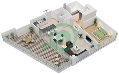 المخططات الطابقية لتصميم النموذج 1G.2 شقة 1 غرفة نوم - مايان 2