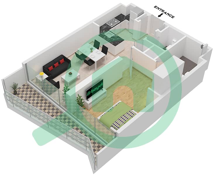 Вольта - Апартамент 1 Спальня планировка Тип B3M-B12M FLOOR 51-60 Type B3M-B12M Floor 51-60 interactive3D