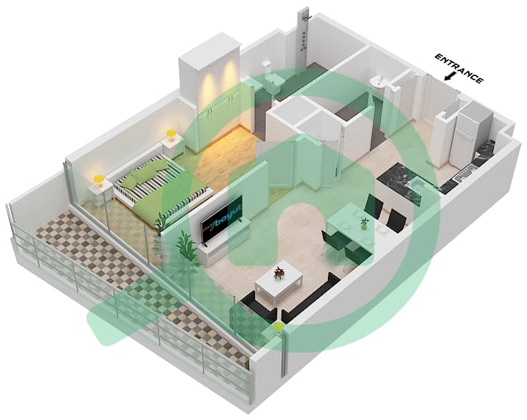 Вольта - Апартамент 1 Спальня планировка Тип C1-C10 FLOOR 2-8,10-18 Type C1-C10 Floor 2-8,10-18 interactive3D